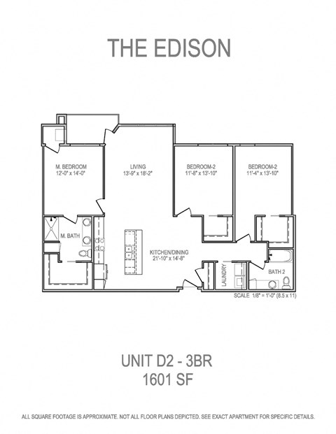 Floor plan for 3 beds, 2 baths, 1601 sqft